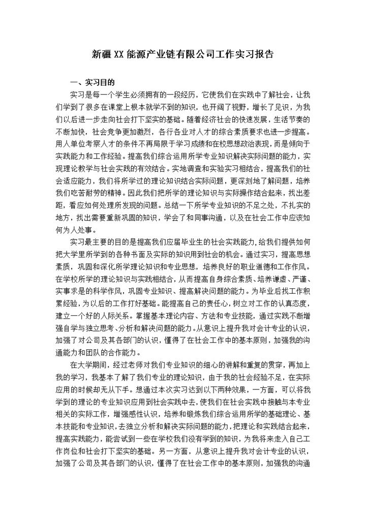 能源产业链有限公司工作实习报告范本Word模板-办公资源网