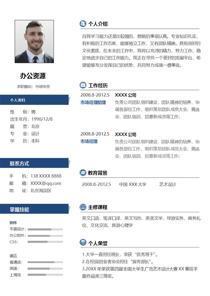 清新淡雅市场专员相关岗位个人应聘简历Word模板-办公资源网