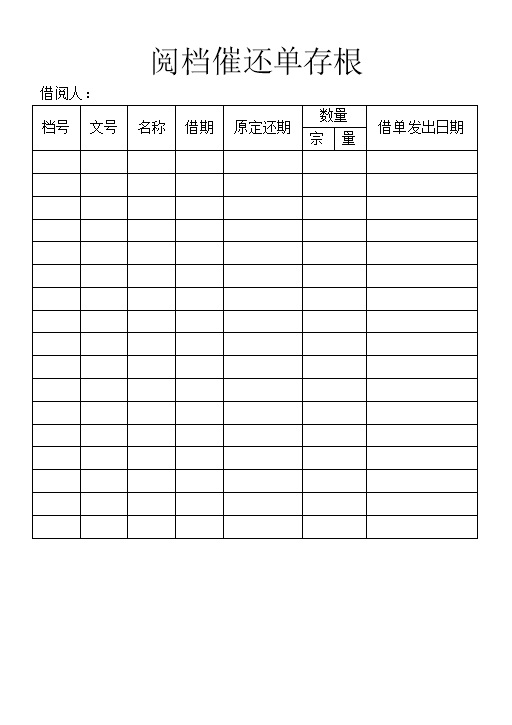公司单位员工阅档催还单存根Word模板-办公资源网