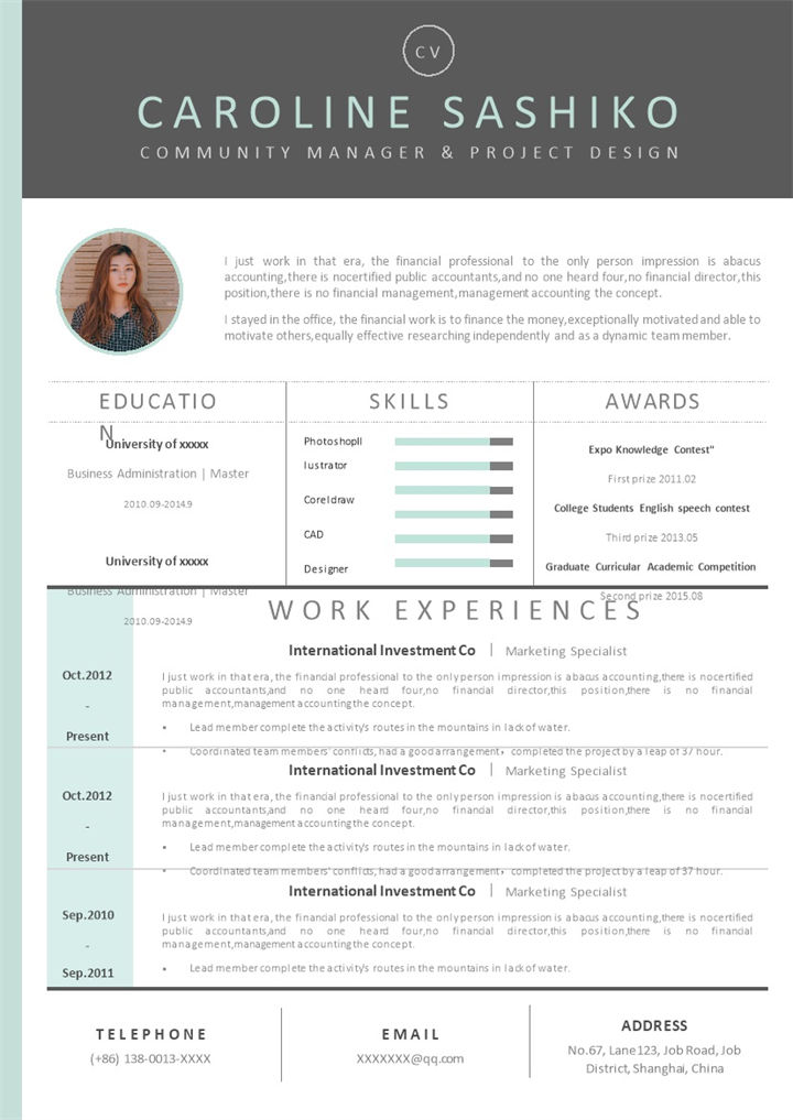 白色商务风格平面设计师求职英文简历Word模板-办公资源网