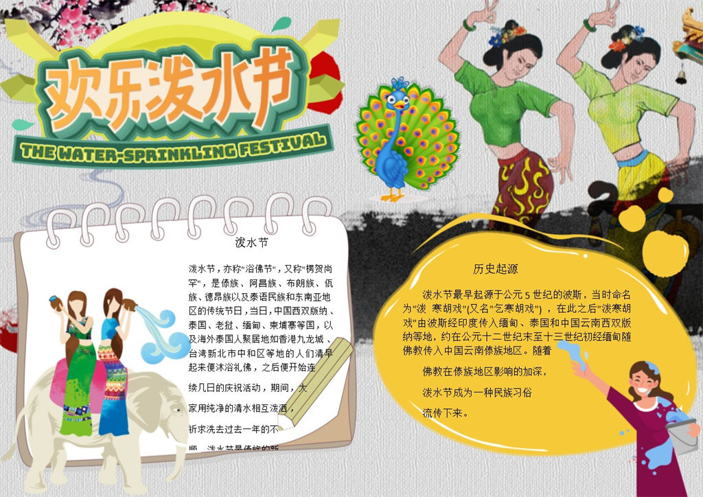 欢乐泼水节起源介绍手抄报Word模板-办公资源网