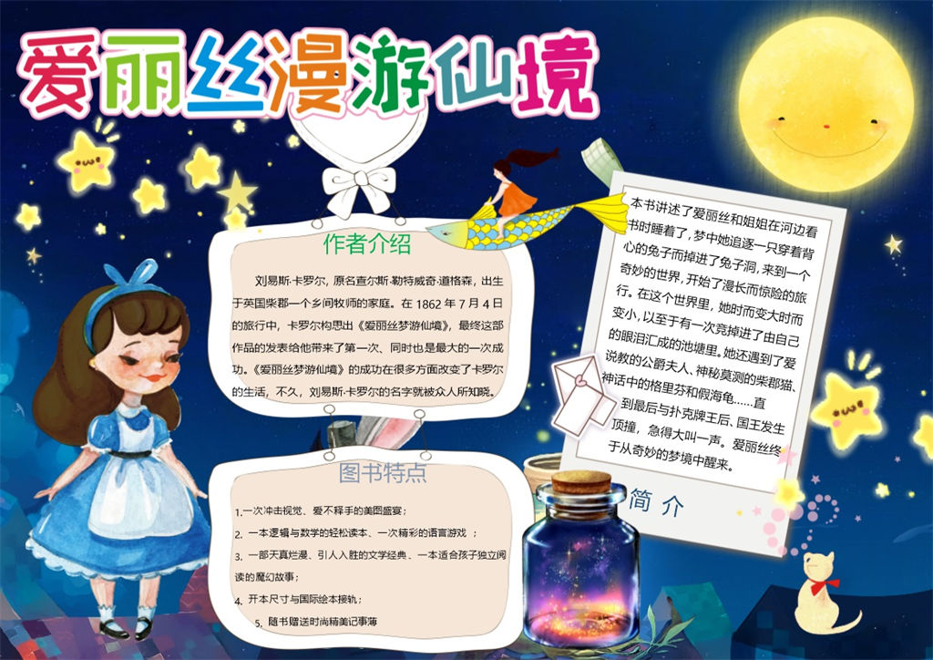 爱丽丝漫游仙境童话手抄报Word模板-办公资源网