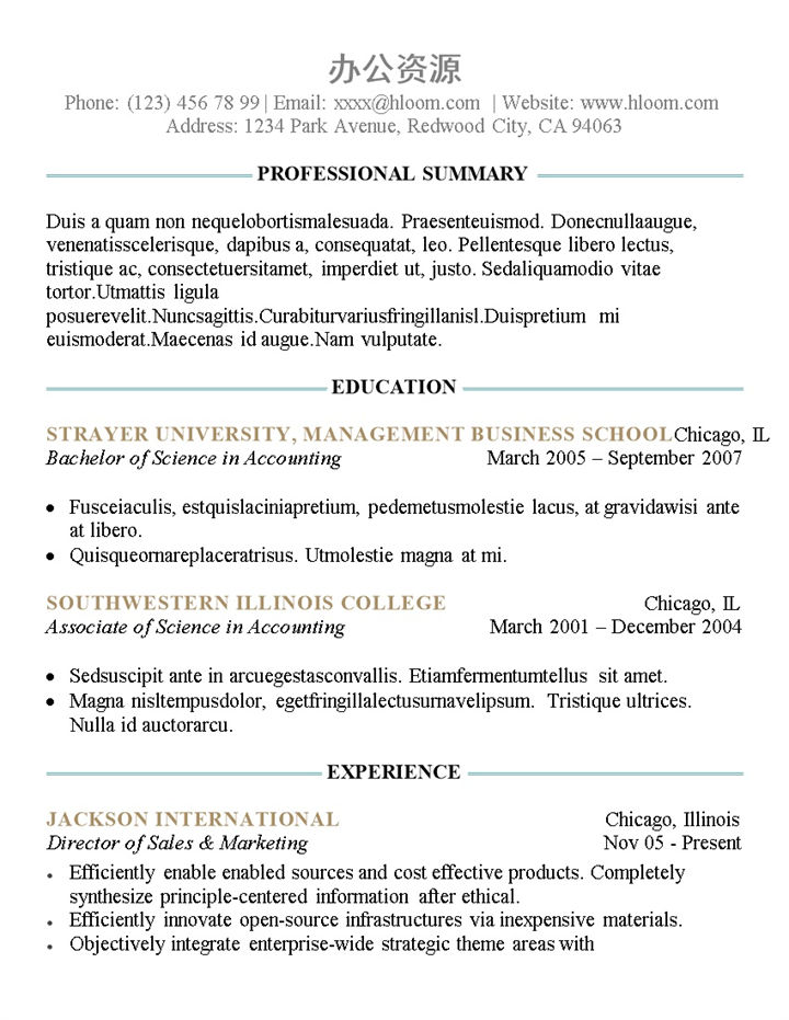 大气简洁word格式英文简历模板-办公资源网