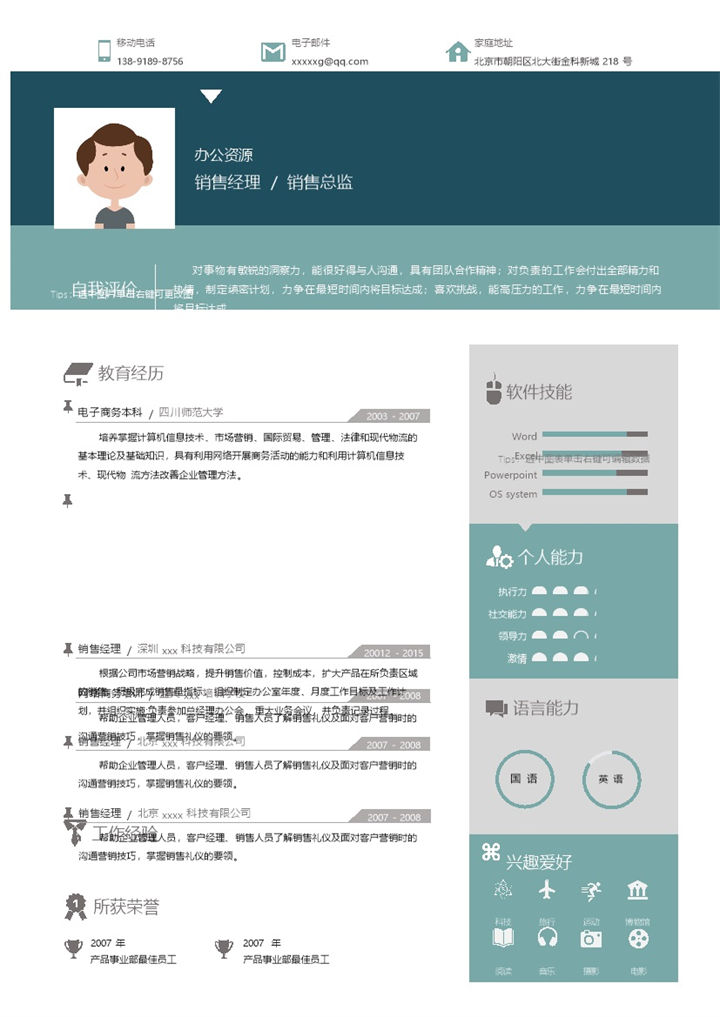 简洁简约绿色销售经理求职简历Word模板 (2)-办公资源网