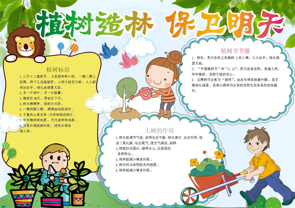 植树造林保卫明天手抄报Word模板 (2)-办公资源网