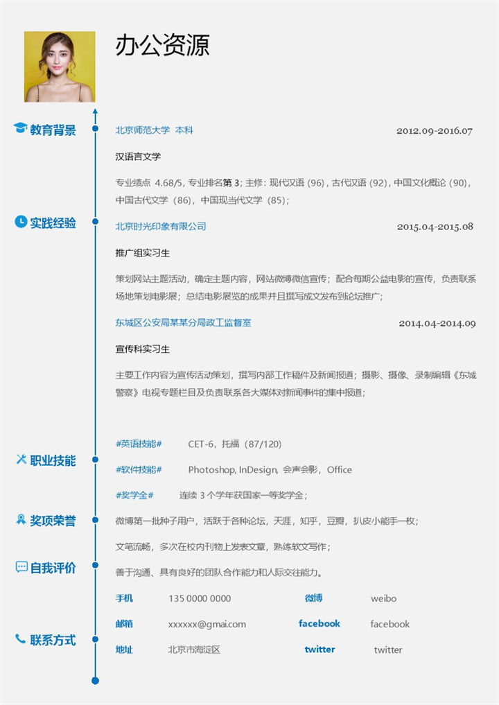 经典简约白色个人求职应聘简历Word模板-办公资源网