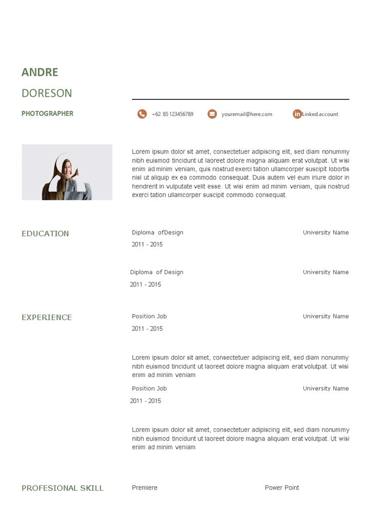 欧美风摄影师通用的英文简历求职简历个人简历Word模板-办公资源网