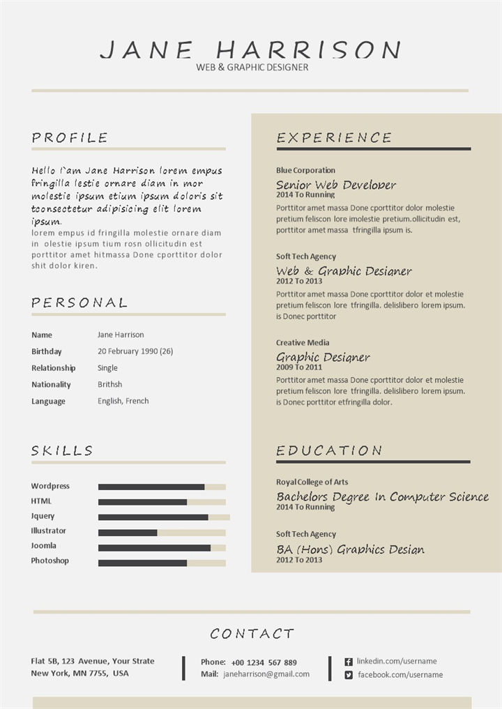 网页和平面设计师通用的求职简历个人简历Word模板-办公资源网