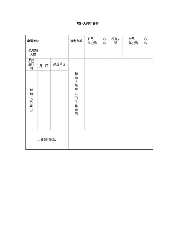 增补人员申请单word模板-办公资源网