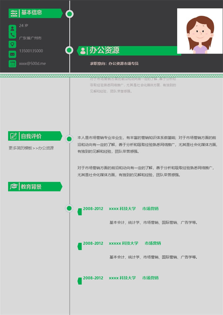 黑绿色高端大气市场专员个人求职Word模板-办公资源网