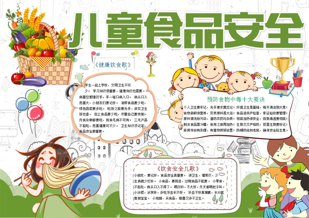 绿色儿童食品安全手抄报Word模板-办公资源网