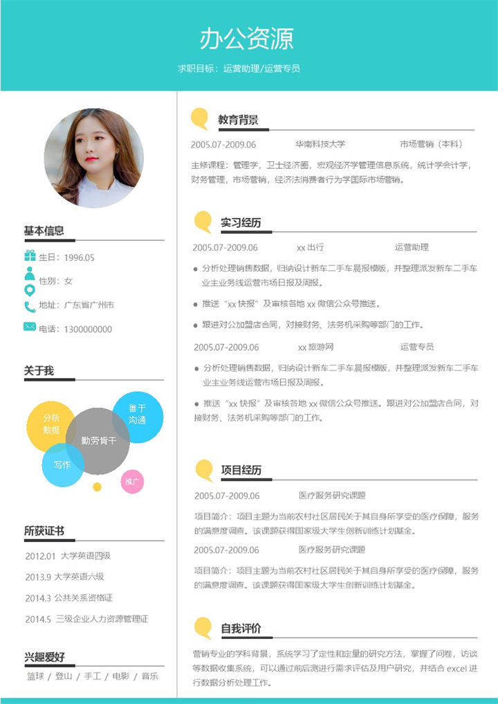 绿色运营助理运营专员通用求职简历Word模板-办公资源网