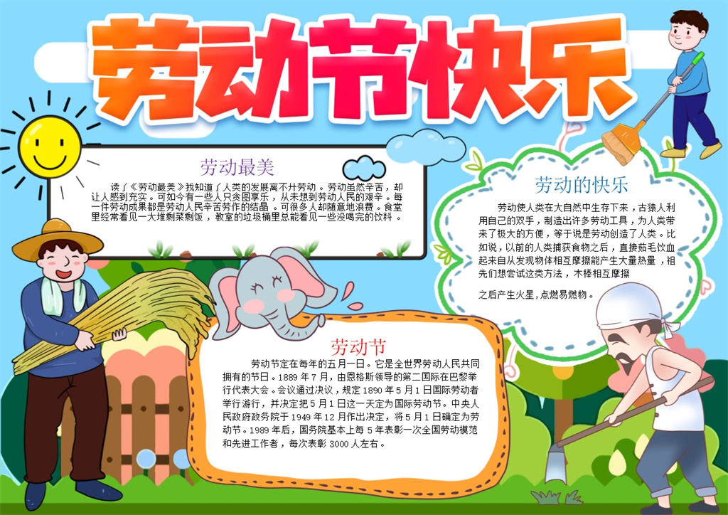 劳动节快乐宣传教育手抄报Word模板-办公资源网