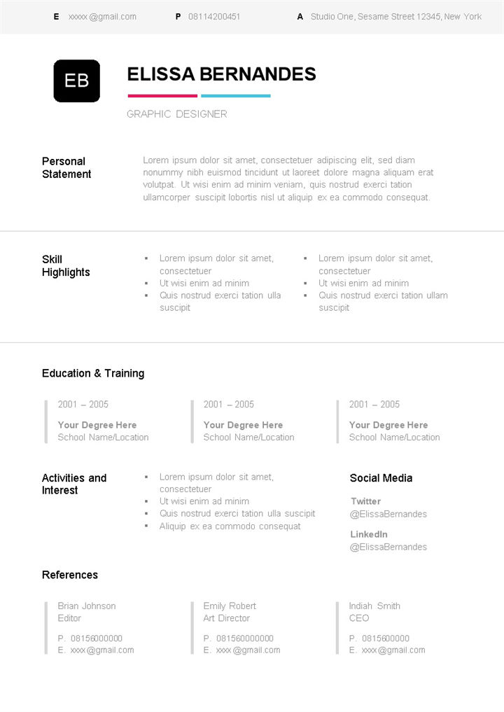 极简商务风三页外企平面设计师通用求职简历个人简历Word模板-办公资源网