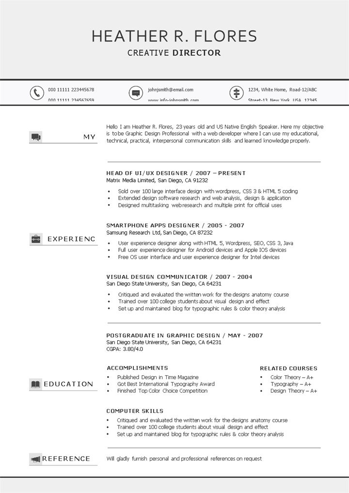 极简风纯英文简历套装创意总监通用个人简历求职简历Word模板-办公资源网