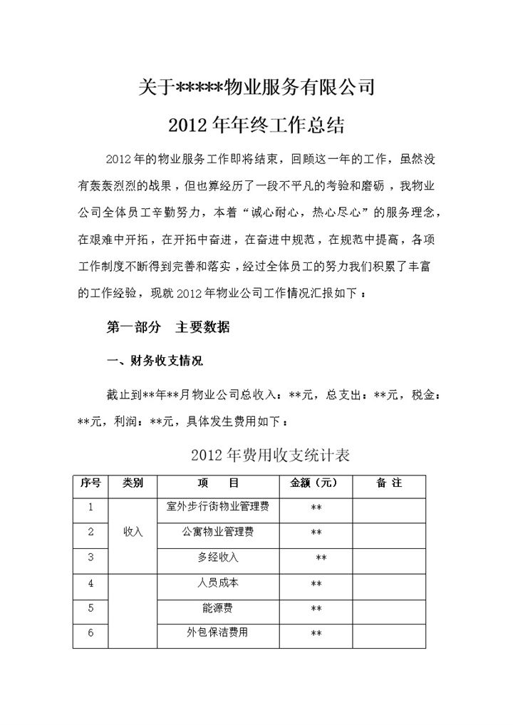 物业公司年终工作总结word模板-办公资源网