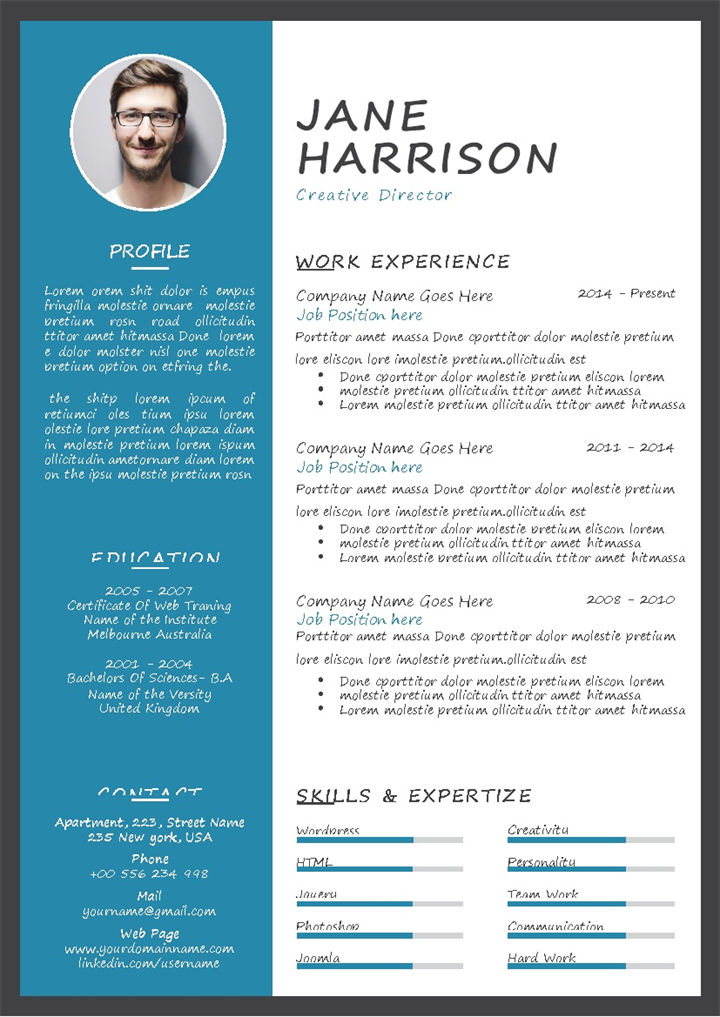 20XX精美英文简历创意总监通用个人简历求职简历Word模板-办公资源网