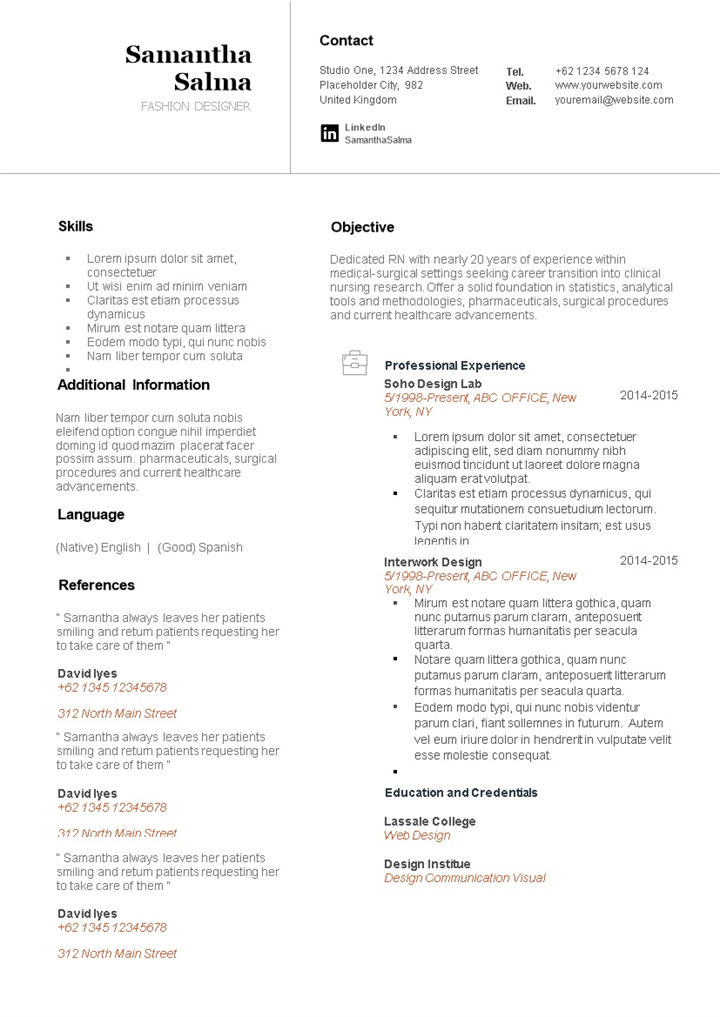 简约纯英文欧美风时装设计师通用求职简历个人简历Word模板-办公资源网