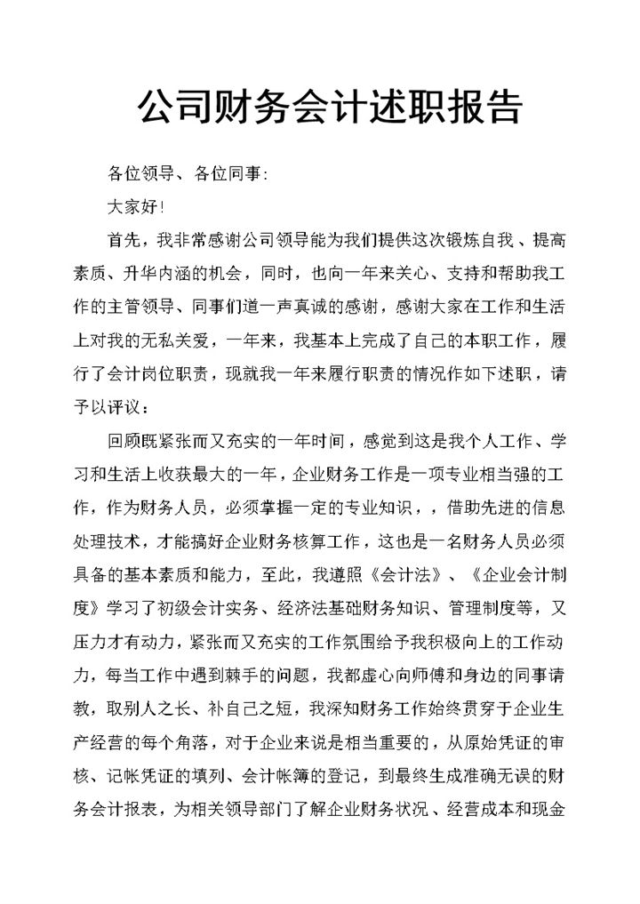 企业公司财务会计年终总结述职报告Word模板-办公资源网