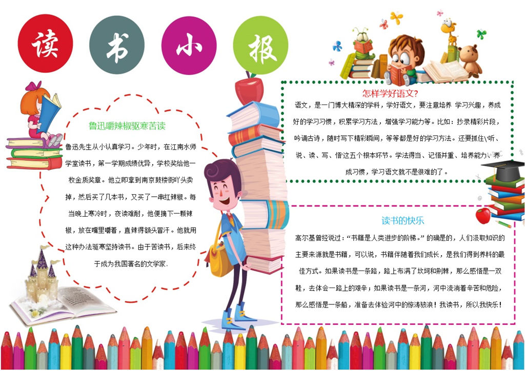 卡通童趣读书小报手抄报Word模板-办公资源网