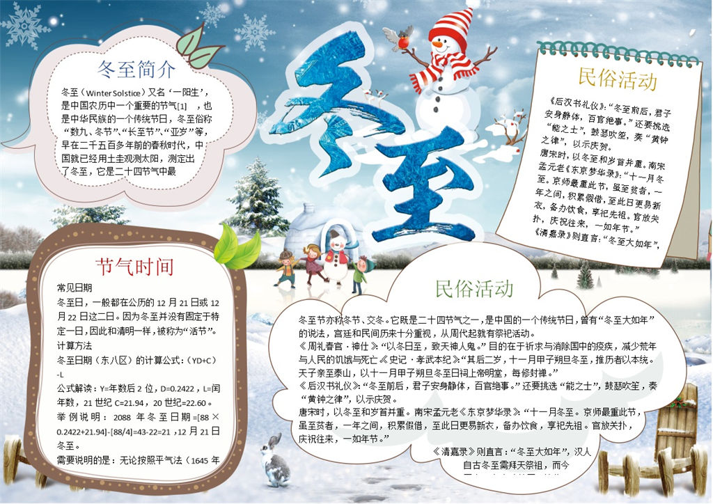 冬至节气冬至习俗手抄报Word模版-办公资源网