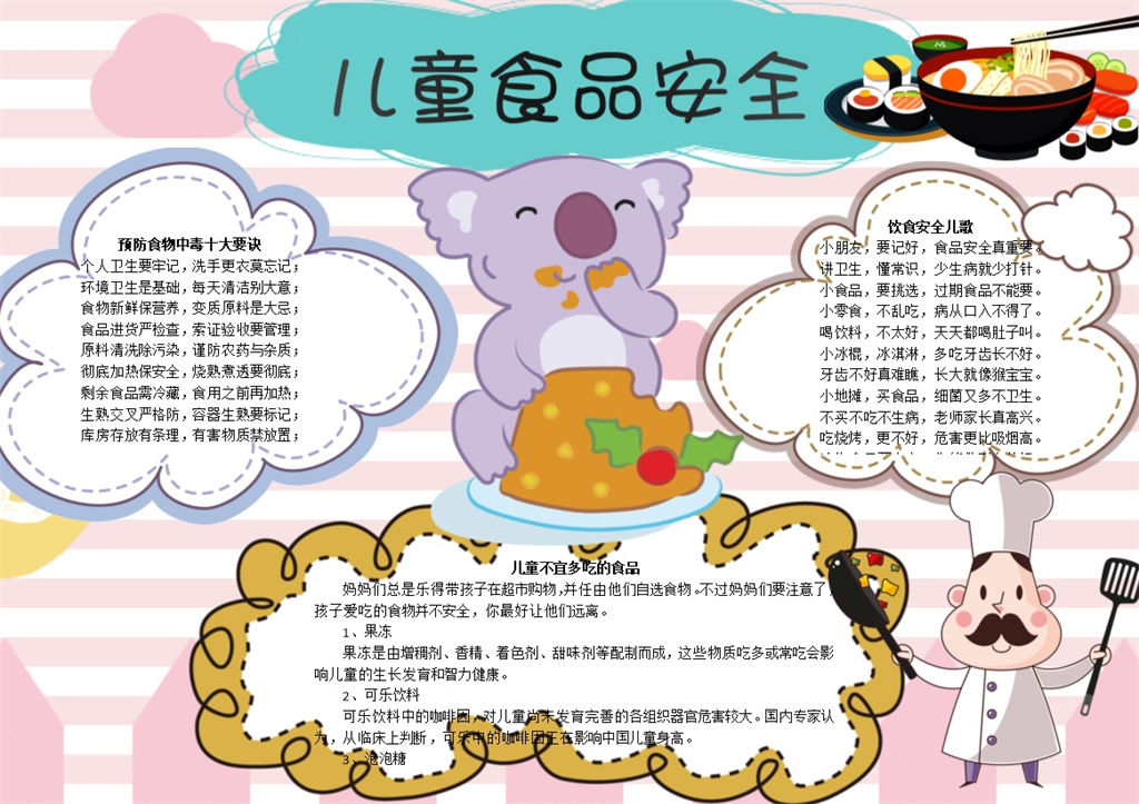 卡通儿童食品安全宣传手抄报Word模板-办公资源网