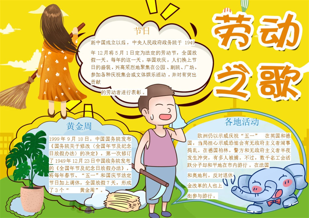 黄色五一劳动之歌手抄报Word模板-办公资源网