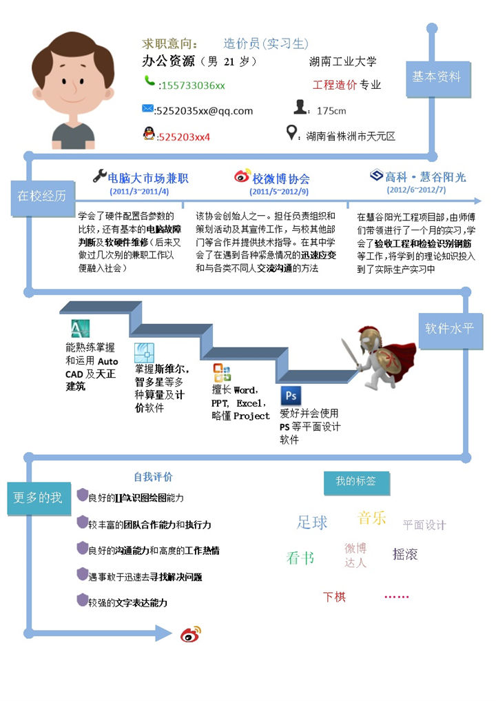 淡蓝色线阶梯状自我简介word简历模板-办公资源网