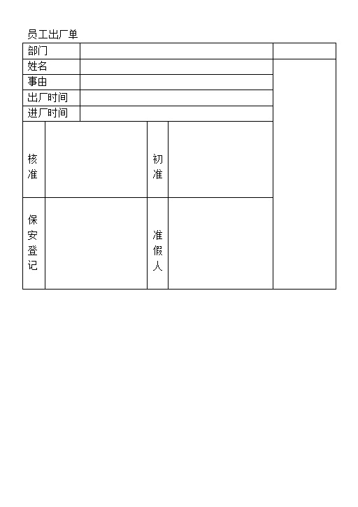 工厂员工出厂记录登记单Word模板-办公资源网