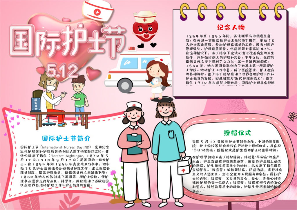 粉色国际护士节手抄报Word模板-办公资源网