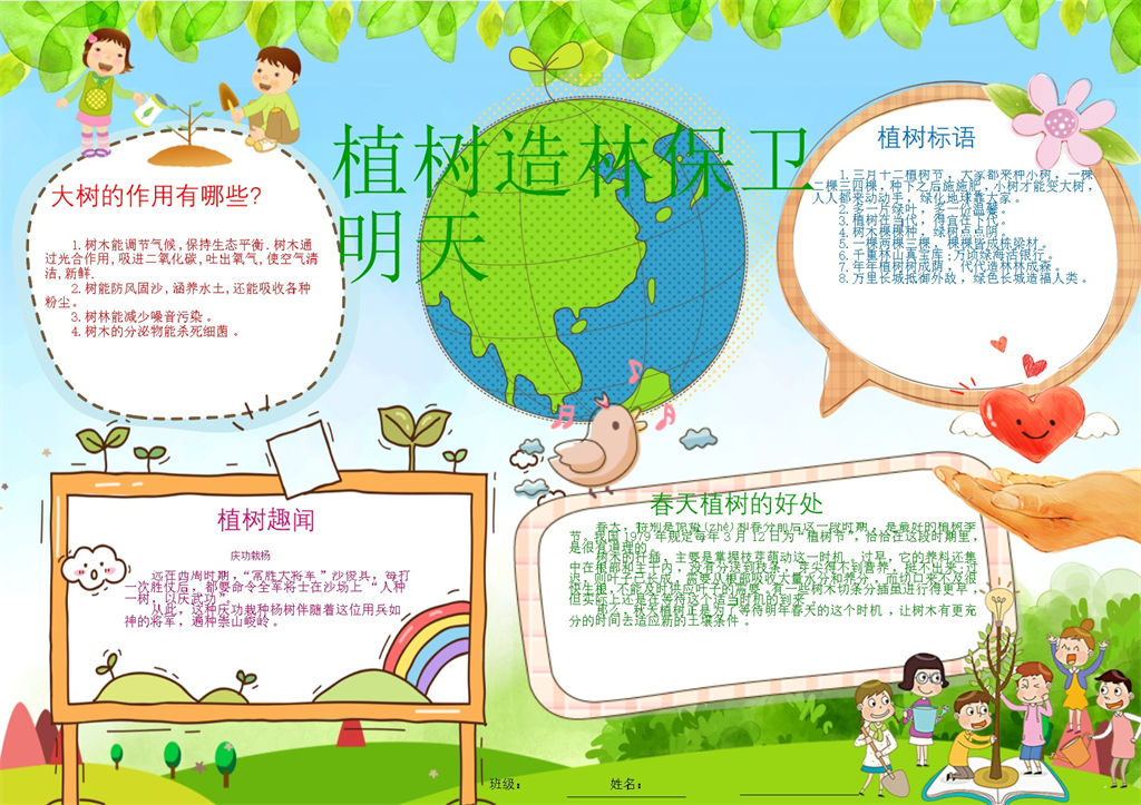 植树造林保卫明天手抄报Word模板-办公资源网
