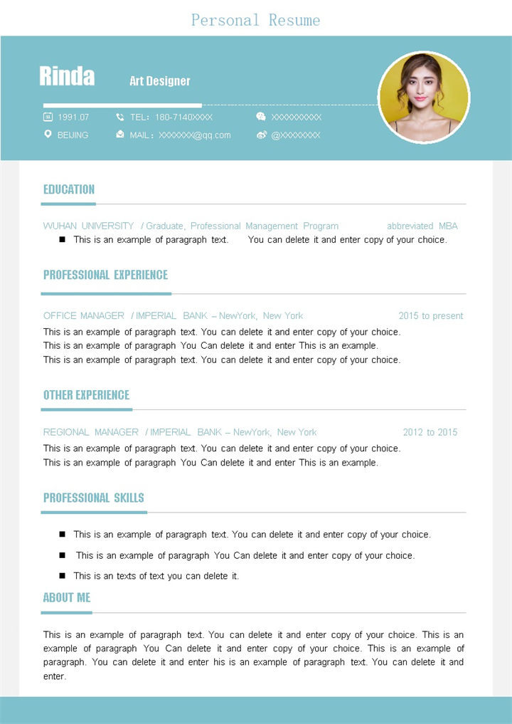 绿色小清新风格平面设计师英文简历Word模板-办公资源网
