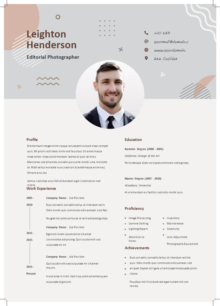 后期编辑摄影师通用的个人简历求职简历自荐信套装Word模板-办公资源网