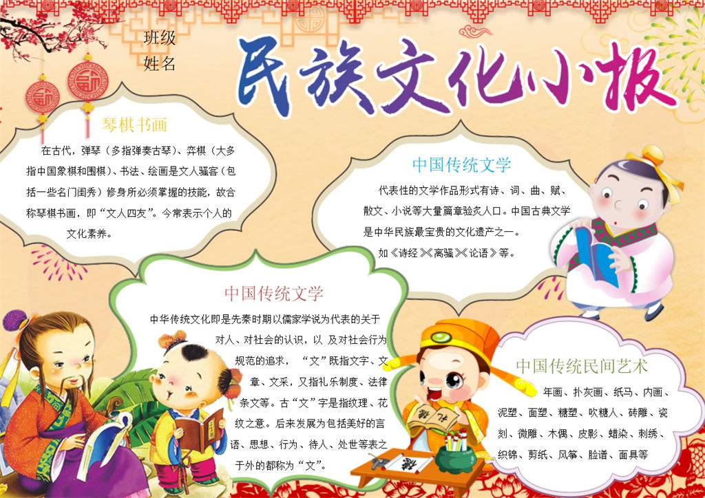 中国传统民族文化小报手抄报Word模板-办公资源网