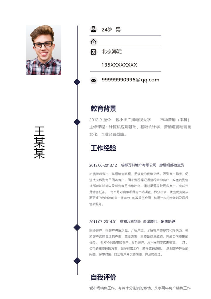 白色简约风格销售助理个人求职简历Word模板-办公资源网