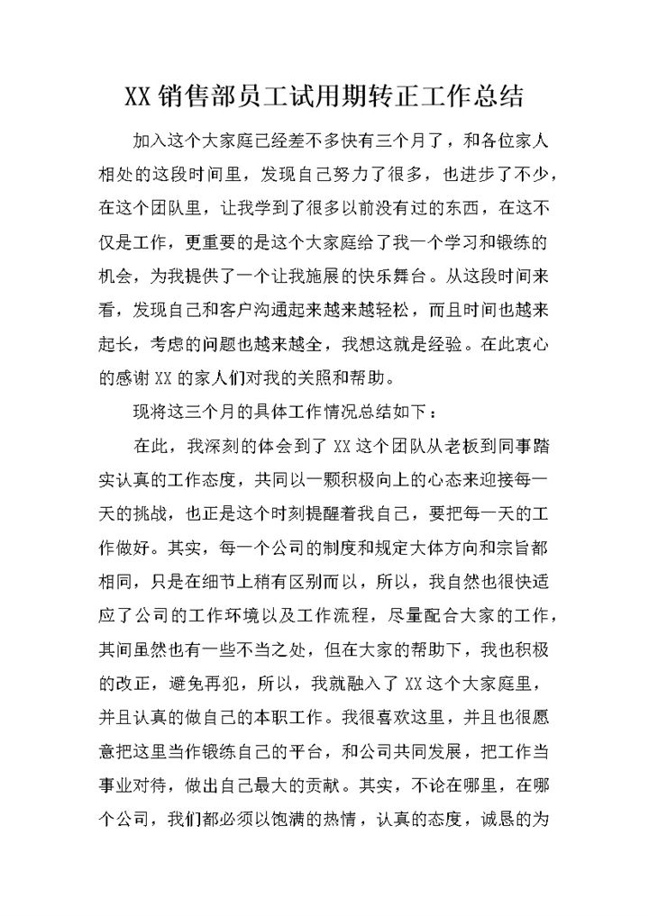销售部员工个人试用期转正年终工作总结Word模板-办公资源网
