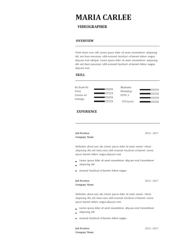 极简风摄像师通用英文简历个人简历求职简历Word模板-办公资源网