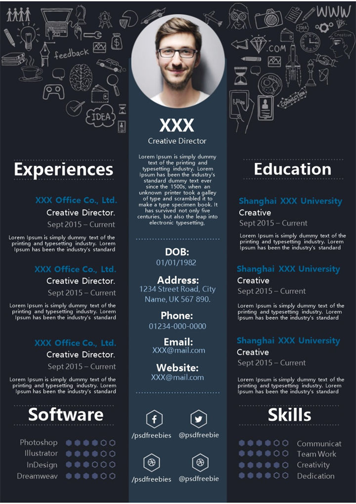 黑色商务风外企创意总监求职通用个人简历英文简历Word模板-办公资源网