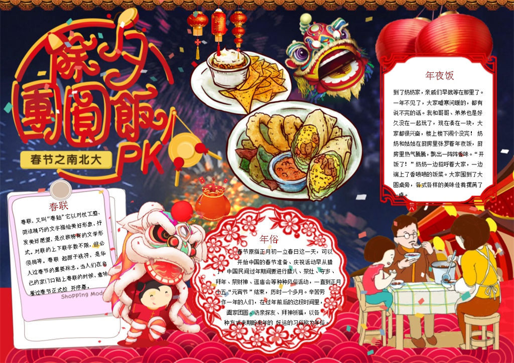 除夕年夜饭团圆手抄报Word模板-办公资源网