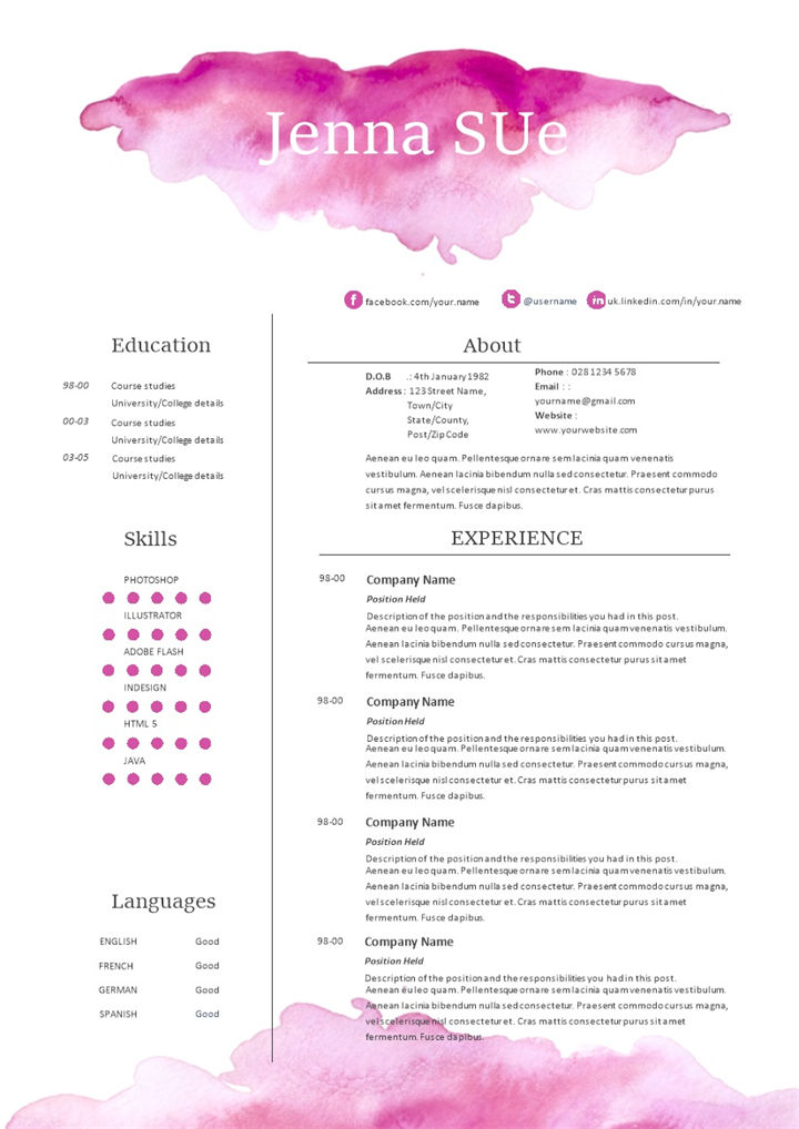 精美英文简历求职通用个人简历求职简历Word模板-办公资源网