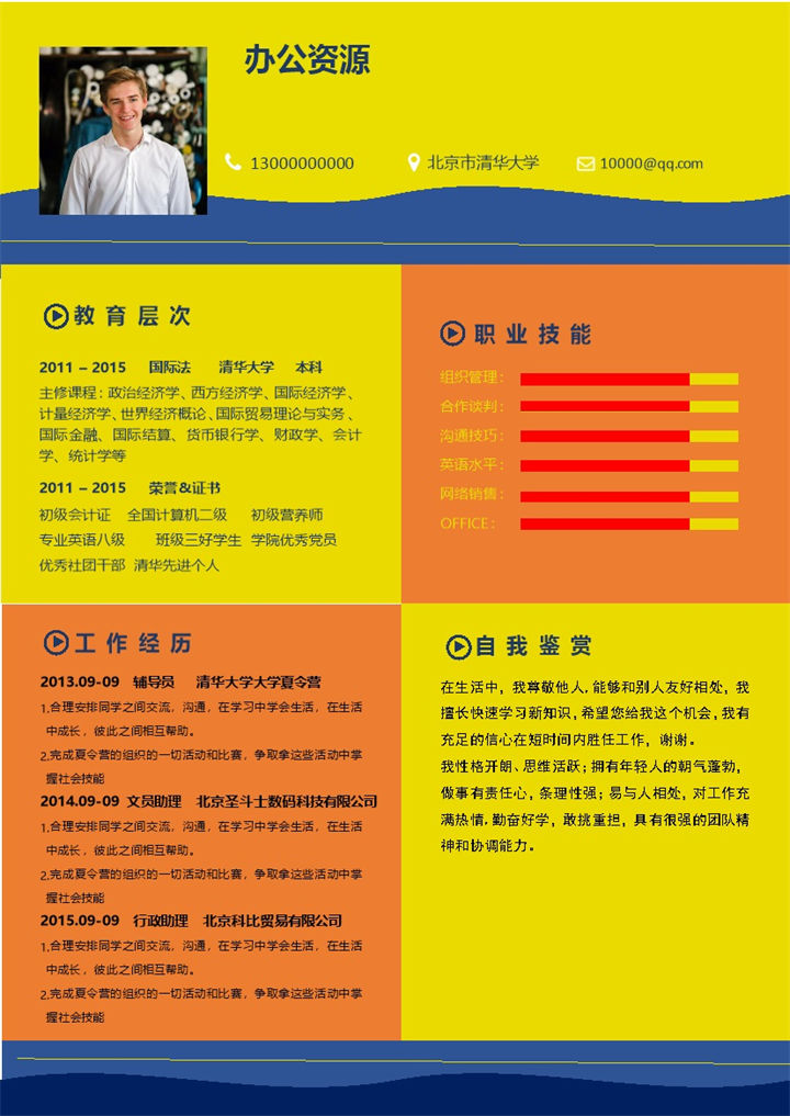 时尚彩色简约风个人求职应聘简历Word模板-办公资源网