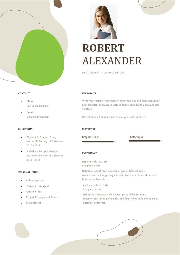 白色小清新风格个人求职英文简历Word模板-办公资源网