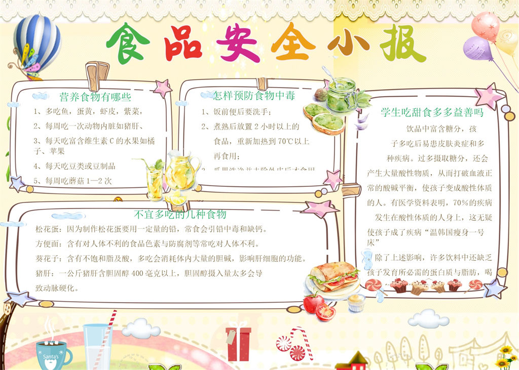 简约卡通食品安全宣传手抄报Word模板-办公资源网