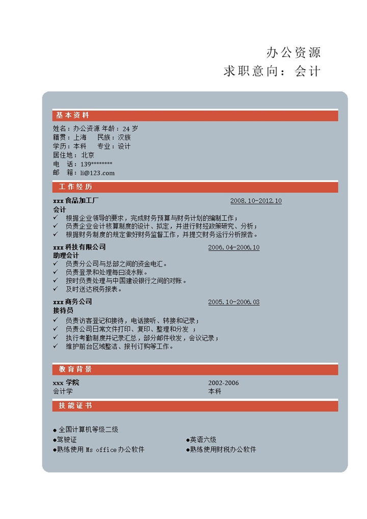 灰色大气简约经典求职简历Word模板-办公资源网