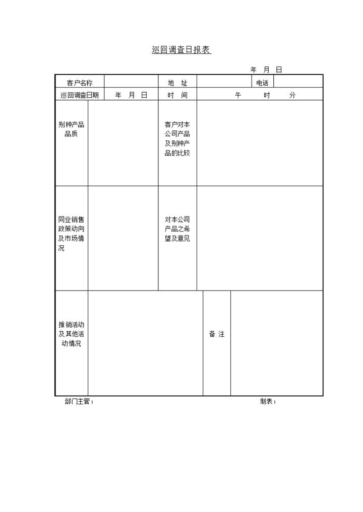 巡回调查日报表word模板-办公资源网