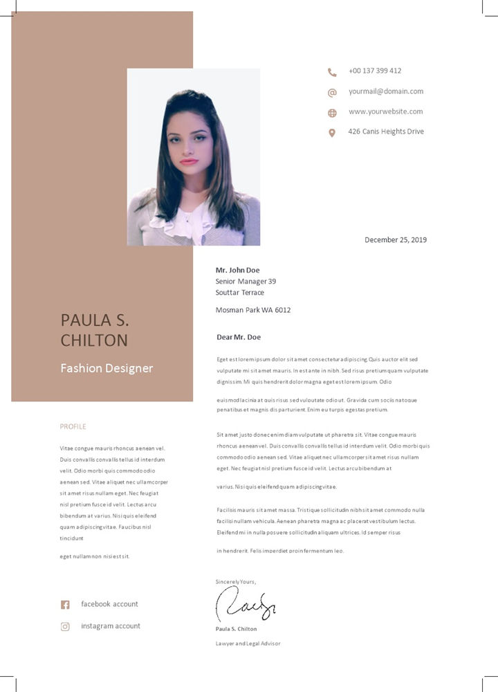 时装设计师通用的个人简历求职简历自荐信套装Word模板-办公资源网