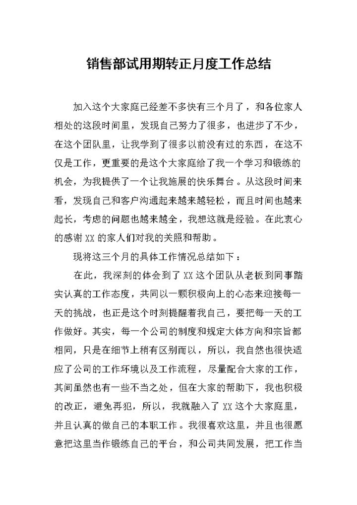 销售部试用期个人转正月度年终工作总结Word模板-办公资源网