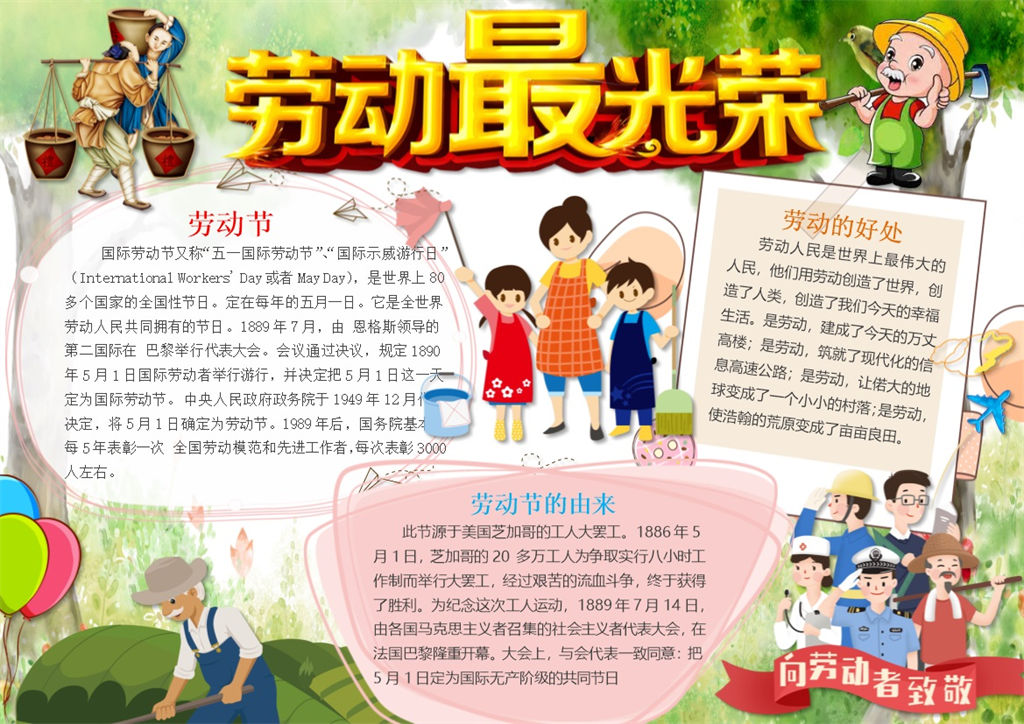 劳动节节日宣传手抄报Word模板-办公资源网