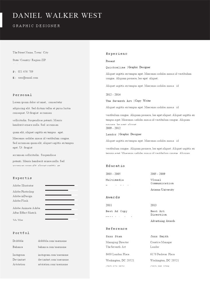 简约商务风外企平面设计师求职通用个人简历英文简历自荐信Word模板-办公资源网