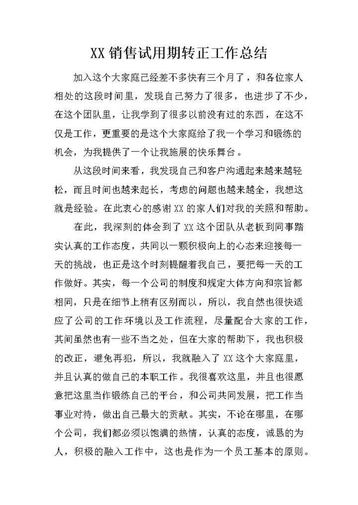 销售员工试用期转正工作总结年终总结Word模板-办公资源网